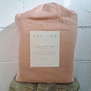 Casaluna European Flax Linen Sheet Set King Light Adobe Clay Bedding 100% Linen